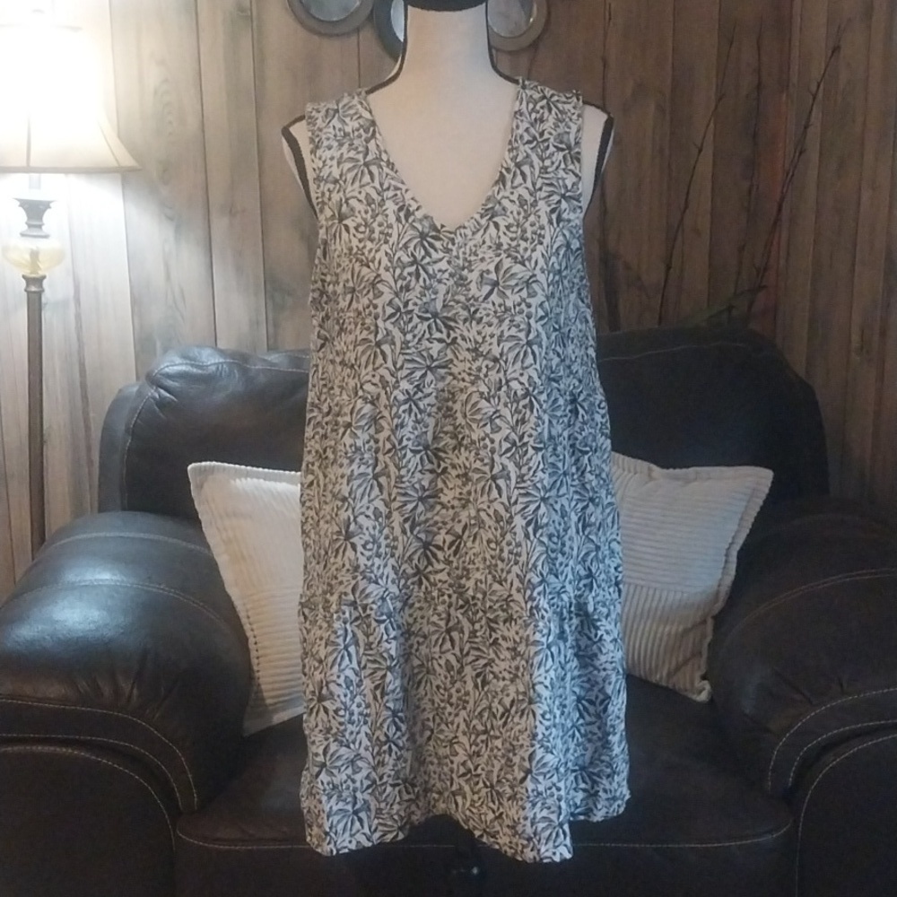 Lucky Brand V-Neck Sleeveless Tiered 100% Linen Dress Mini Size M